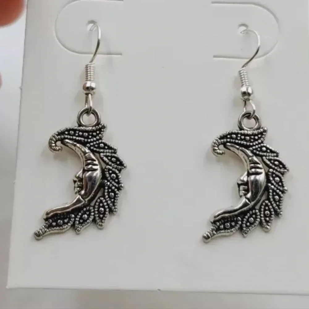 New Boho Sterling Silver Moon Goddess Handmade Dangle Earrings - Picture 3 of 11